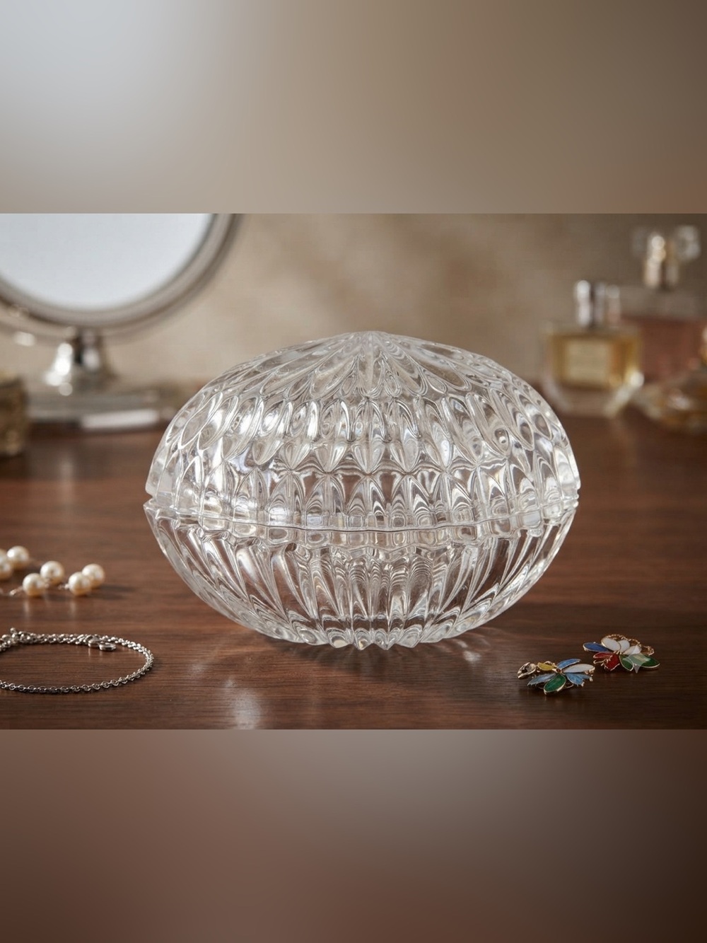 Vintage Crystal Egg-shaped Trinket or Jewelry box